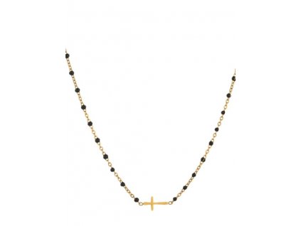 Ornmenti.cz Pozlacený náhrdelník Cross Black Beads gold 1