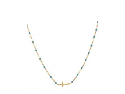 Ornmenti.cz Pozlacený náhrdelník Cross Blue Beads gold 1