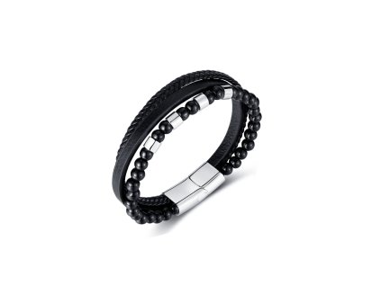 Open Sky Stainless steel Artificial Leather Weave Hip Hop Strand Bracelet