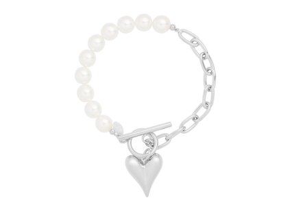 Náramek Pearls Zirconia heart silver