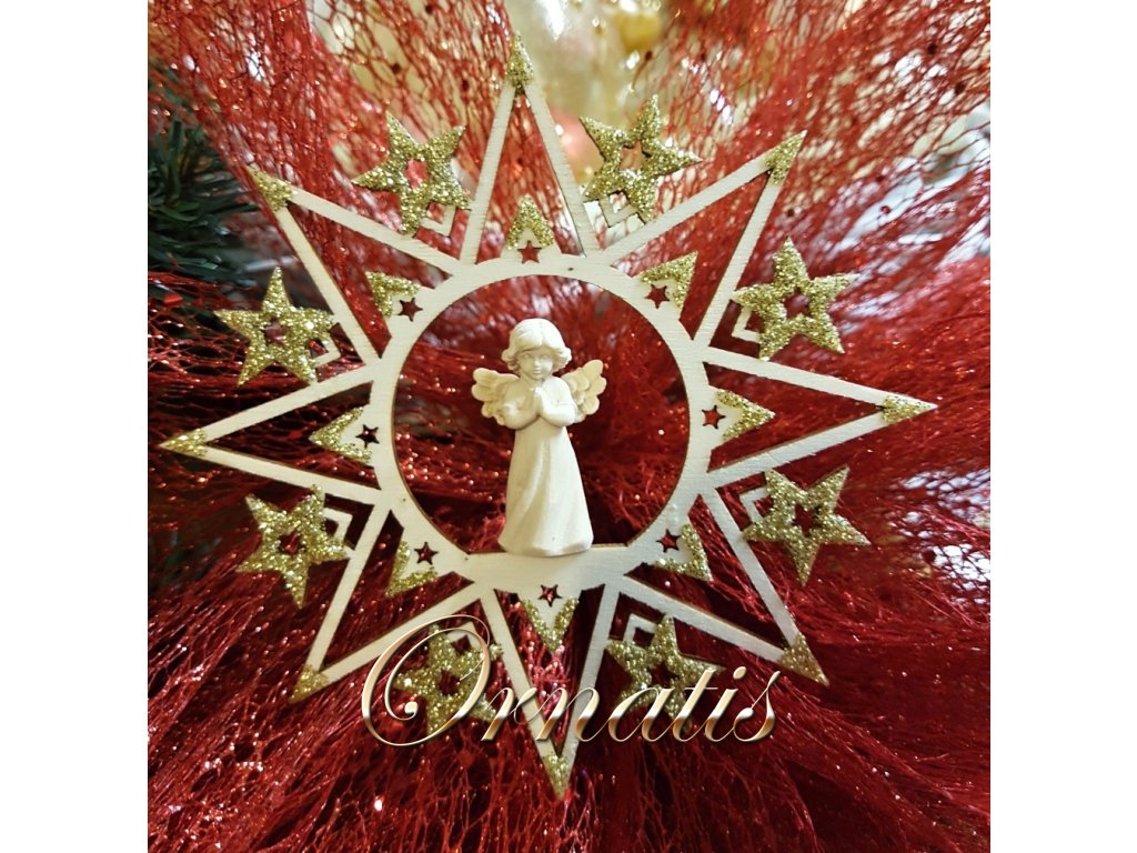 dřevná vánoční ozdoba s andělěm prodej vánočních ozdob