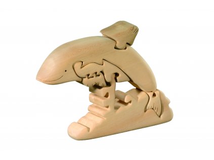 dřevěné vyřezávané 3D puzzle-delfín
