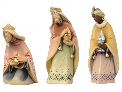 tři králové vyřezávané postavy do dřevěného betlému