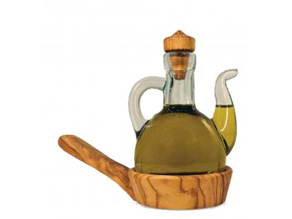 Dřevěný olivový podnos na karafu s olejem 
