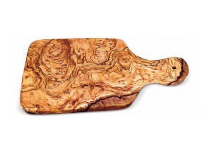 Dřevěné prkno se zaoblenými rohy s držadlem z olivového dřeva