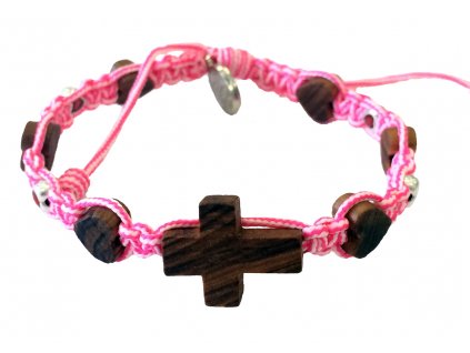 růžový náramek z olivového dřeva