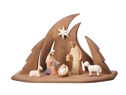 dřevěný moderní betlém malovaný