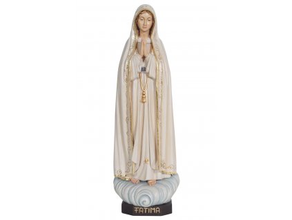 Dřevěná vyřezávaná socha Panny Marie z Fatimy vyobrazuje její zjevení třem malým pasáčkům ovcí, desetileté Lúcii, sedmileté Jacintě a devítiletému Franciscovi v Portugalsku u vísky Aljustrel nedaleko města Fatima. Zjevení Panny Marie probíhalo opakovaně  po dobu šesti měsíců, počínaje 13. květnem 1917. Poslední zjevení dne 13. října vidělo ve Fatimě na 70 tisíc lidí.