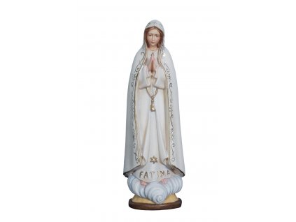 Dřevěné vyřezávané vyobrazení Madony Fatimy, která je pojmenována podle zjevení v portugalské Fatimě, kde se zjevila třem malým pasáčkům každého třináctého dne po dobu šesti měsíců. Nabízíme Vám krásné dřevěné zpracování Panny marie Fatimské neboli Panny Marie růžencové nebo také Královny posvátného růžence.