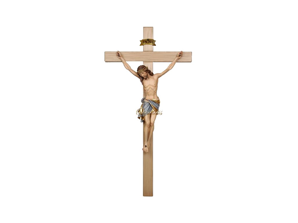 Drewniana rzeźbiona figurka Jezusa Chrystusa na krzyżu