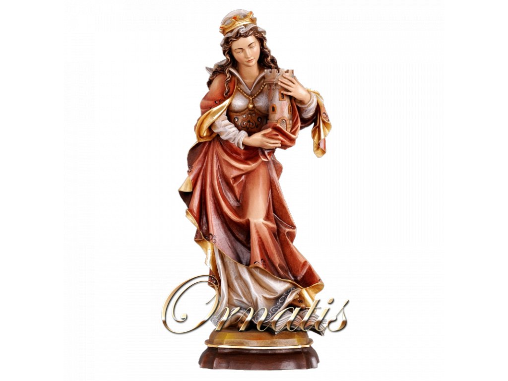 Drevená vyrezávaná ručne maľovaná soška Svätá Barbora