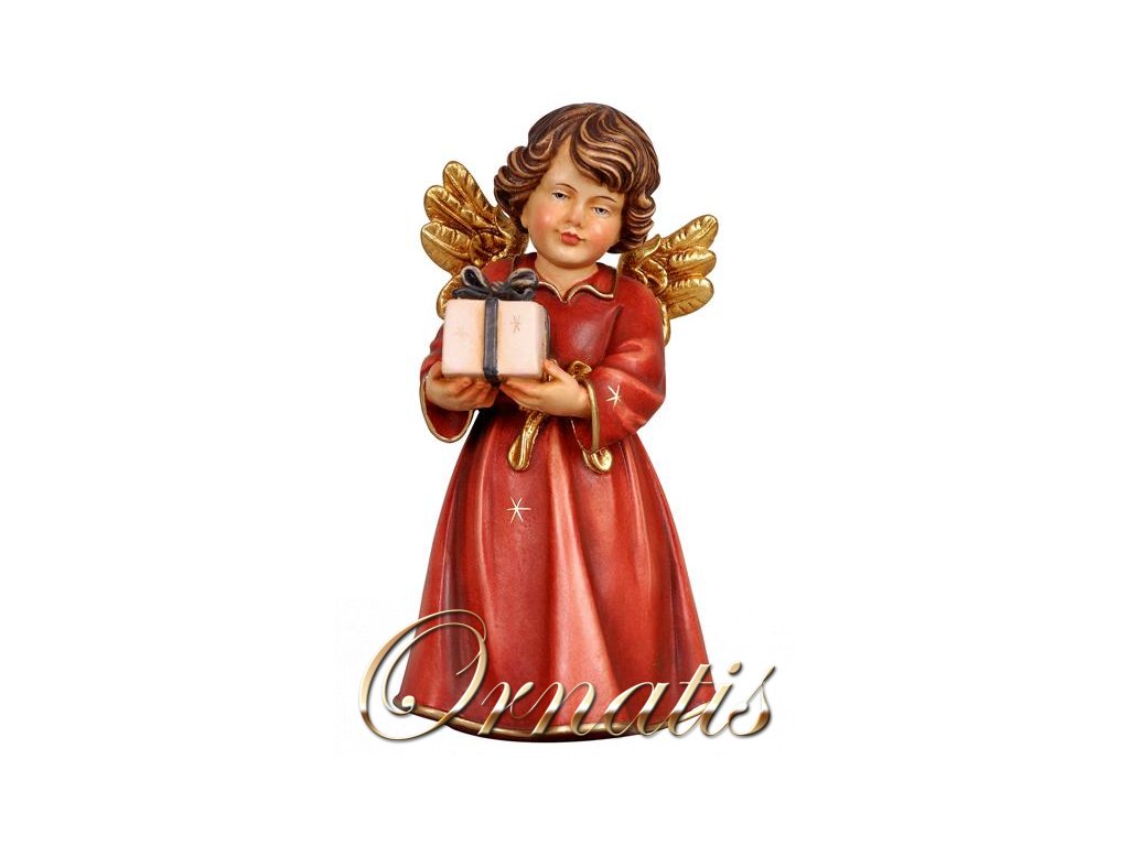 Drevený vyrezávaný anjel s darom