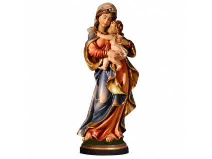 Drevená vyrezávaná ručne maľovaná soška Madony s Ježiškom