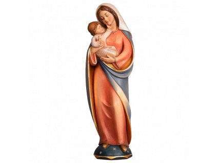 Drevená vyrezávaná ručne maľovaná soška Madony s Ježiškom v náručí