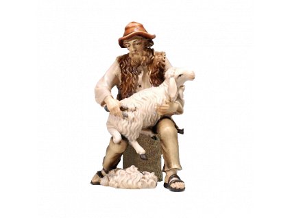 Drevená vyrezávaná soška pastiera strihajúceho ovečku, krásna súčasť vianočného dreveného betlehemu.dřevěné vánoční betlémy