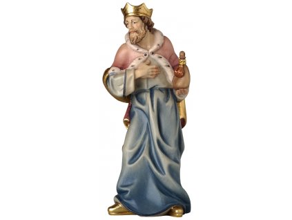 Melichar, jeden z troch mudrcov, ktorý nasledoval betlehemskú hviezdu a priniesol narodenému Ježiškovi v jasličkách ako kadidlo. Kráľ Melichar je znázorňovaný ako mladý kráľ, ktorý v rukách drží myrhu. V betleheme stojí za kľačiacim starcom Kašparom. Na hlave má turban s kráľovskou korunou. Ponúkame Vám online predaj krásneho stvárnenia drevenej postavy kráľa Melichara, mudrca prichádzajúceho z východu do Betlehema.