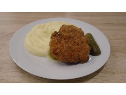 Holandský řízek,bramborová kaše,okurka (1,3,7)