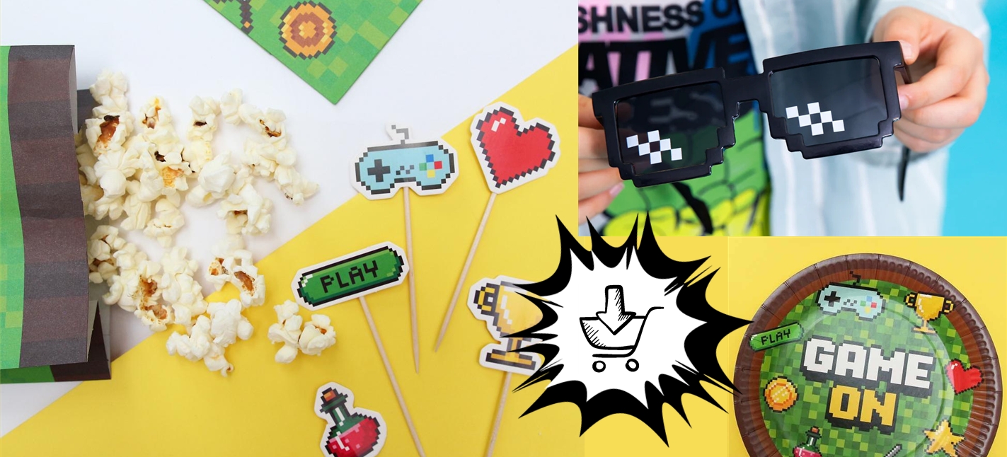 Minecraft narozeniny, party výzdoba, dekorace, balónky