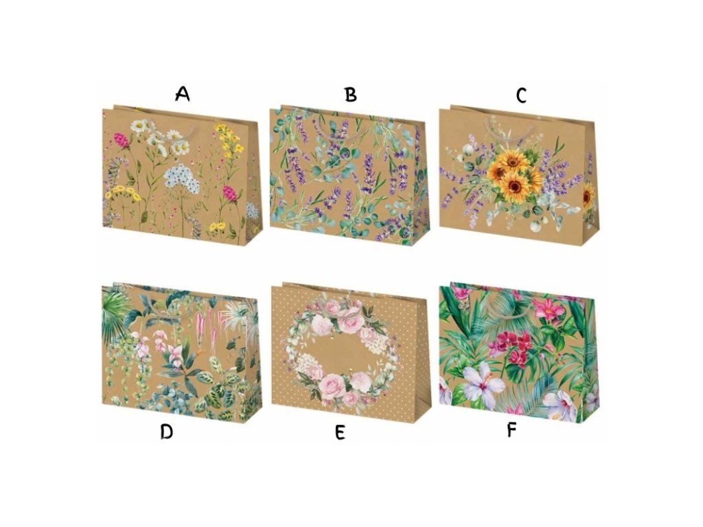 Dárková taška Horizontal Kraft Flowery mix