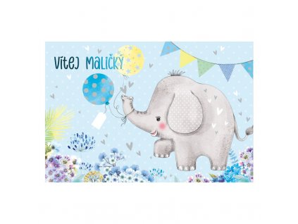 Blahopřání k narození chlapečka 3D slůně