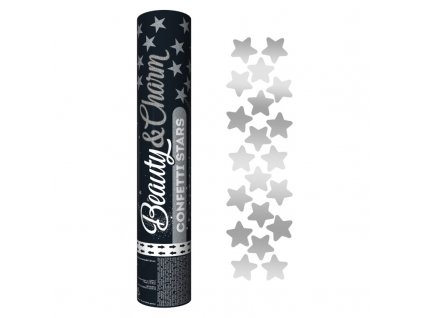Vystřelovací konfety hvězdy stříbrné 30cm