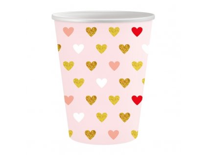 Papírové party kelímky se srdíčky Valentine