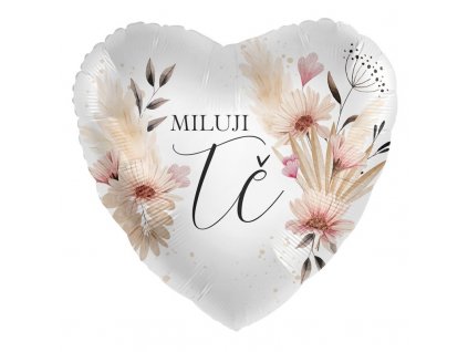 Balónek s českým textem Miluji Tě srdce květiny 43cm