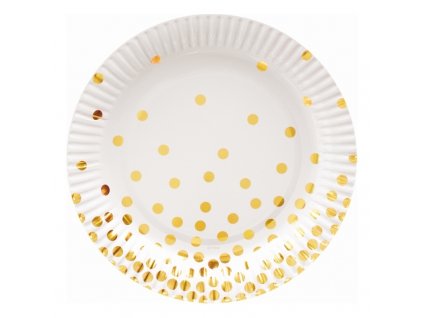 Papírové party talířky Golden Dots bílé