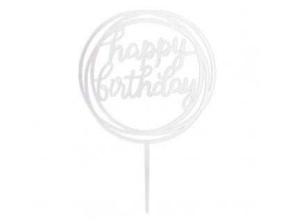 Dekorační zápich do dortu Happy Birthday stříbrný