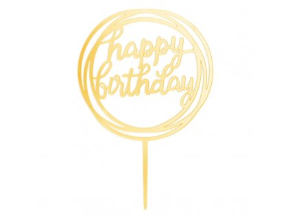 Dekorační zápich do dortu Happy Birthday zlatý