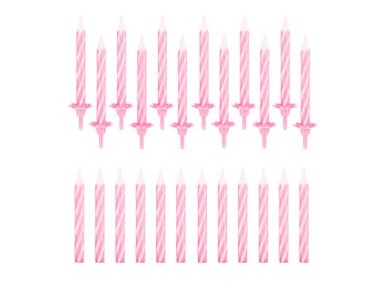 Dortové svíčky se stojánky Spiral Pink, 24ks