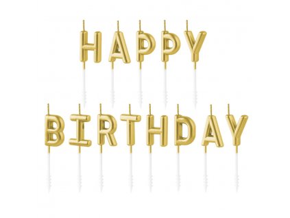 Narozeninové svíčky Happy Birthday zlaté, 13ks
