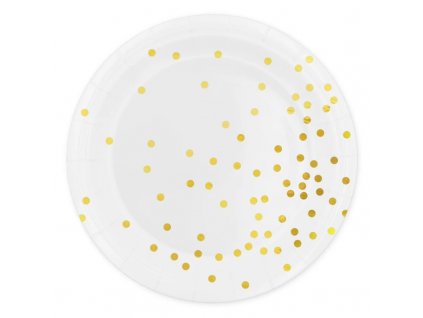 Papírové party talíře Golden Dots bílé, 6ks