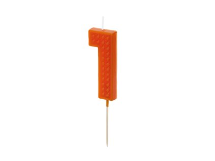 Narozeninová svíčka Lego číslo 1 oranžová