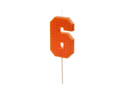 Narozeninová svíčka Lego číslo 6 oranžová
