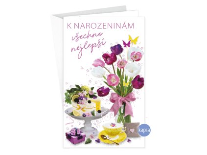 Blahopřání s kapsou na peníze Tulipány