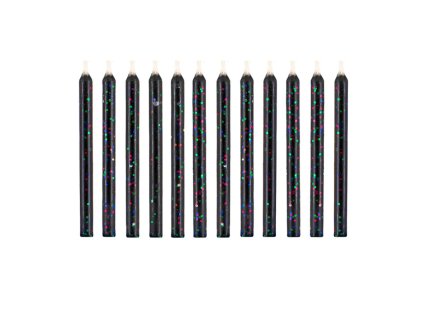Svíčky na dort nesfouknutelné Glitty Black, 12ks