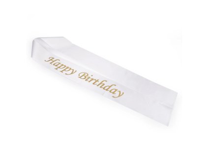 Narozeninová šerpa Happy Birthday bílá
