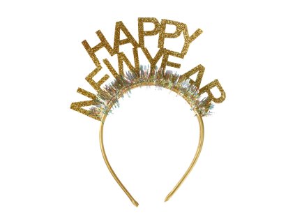 Čelenka silvestrovská Happy New Year zlatá