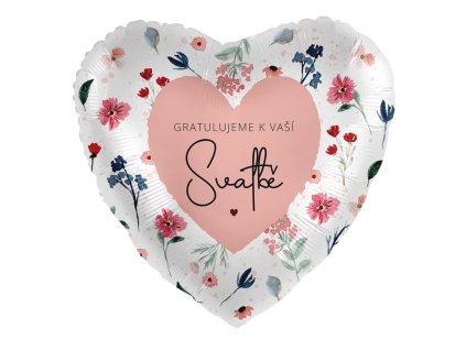 Balónek s českým textem Gratulace ke svatbě srdce 43cm