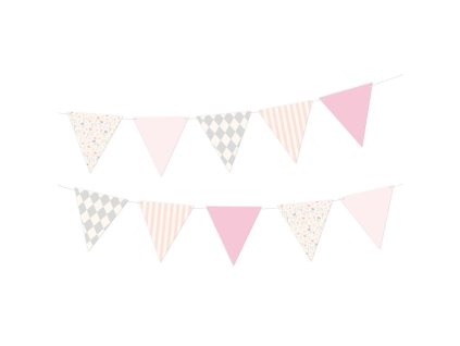 Papírová vlaječková girlanda Baby party růžová