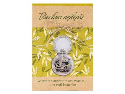Blahopřání s klíčenkou Ve víně je moudrost