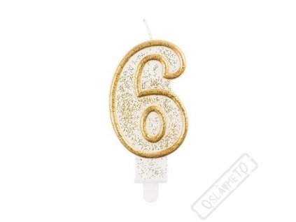 Narozeninová svíčka Glitter Gold číslo 6