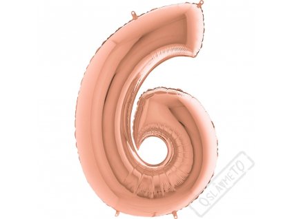 Nafukovací balón číslo 6 Rose Gold 102cm