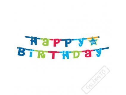 Narozeninová girlanda Happy Birthday modrá