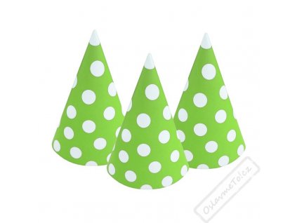 Papírové party kloboučky s puntíky zelené