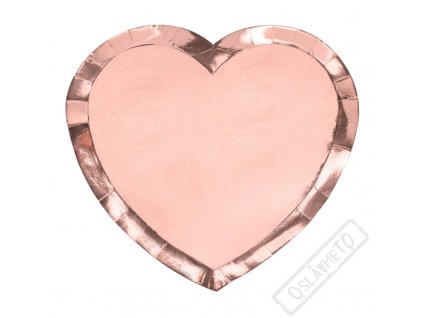 Papírové party talíře ve tvaru srdce Rose-gold