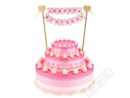 Dekorace do dortu Happy Birthday růžová