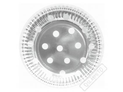 Papírové party talířky stříbrné s puntíky