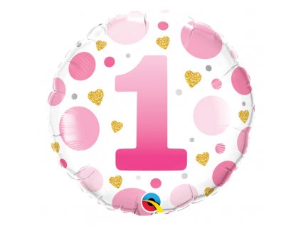 Nafukovací balónek Dotty Pink s číslem 1, 45cm